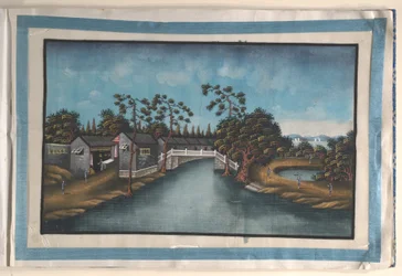 Album met twaalf schilderijen van scènes langs een rivier
