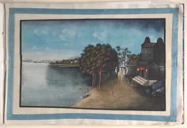 Album met twaalf schilderijen van scènes langs een rivier