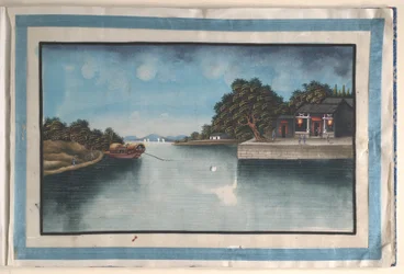 Album met twaalf schilderijen van scènes langs een rivier