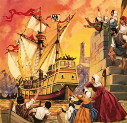 Christoffel Columbus zet zeil in de Santa Maria in augustus 1492