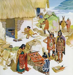 Huis in Peru, ca AD 100 (kleurenlitho)