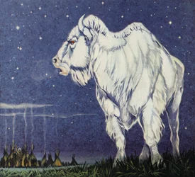 De witte buffel (kleurenlitho)