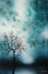 Mistige blauwgroene boom