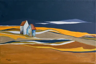 Twee huizen in de glooiende heuvels