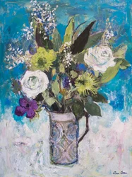 Kan met Witte Rozen en Andere Bloemen