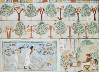 Kopie van muurschildering uit privé-graf 63 van Sebkhotpe, Thebe I, 1, 125-128, 20e eeuw