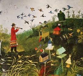 Vogelvanger met zwarte vogels, 2001 (acryl)
