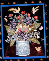 Bloemen in een blauwe mok
