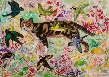 Tabby en de vogels, 2019 (acryl)