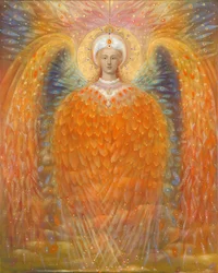 De engel van gerechtigheid, 2010 (olieverf en bladgoud op Belgisch linnen)