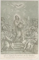 Pinksteren, met de Maagd in het midden, de Heilige Geest erboven, en Apostelen, ca. 1729