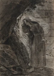 Agnès gaat een grot binnen, ca. 1790-1800 (zwart krijt)