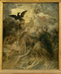 De schaduwen van Franse helden ontvangen door Ossian in het luchtige Elysium. Satirisch antwoord op het grote …