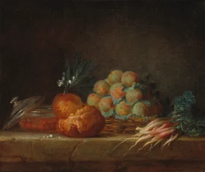 Stilleven met brioche, fruit en groenten, 1775