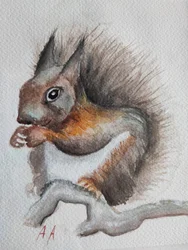 Achtige eekhoorn in aquarel
