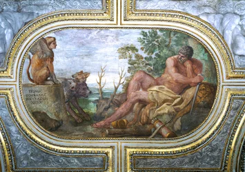 Hercules en de Sfinx met Cerberus, uit het "Camerino", 1596