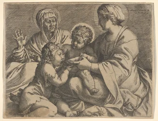 Madonna en kind met heiligen Elizabeth en Johannes de Doper