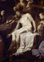 Pieta met St. Claire, St. Franciscus, St. Maria Magdalena en St. Johannes, detail van Jezus