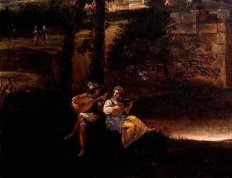 Romeins landschap met een brug (detail)