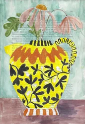 Gele vaas met bloemen