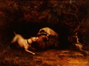 Honden die een das aanvallen, ca.1870
