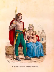 Een Gallische familie tijdens de oudheid, gravure