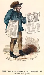 Een krantenverkoper in 1845, gravure, privécollectie