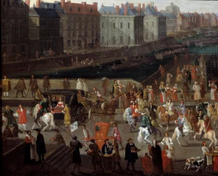 Activiteiten en passage op de Pont Neuf in Parijs