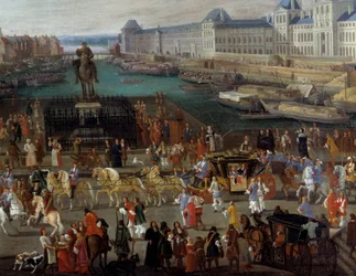 Activiteiten en passage op de Pont Neuf in Parijs
