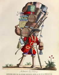 Admire La Force Karikatuur gemaakt door de apothekers van Parijs tegen de hertog van La Force in 1721 (regering van koning Lodewijk XV) - privécollectie