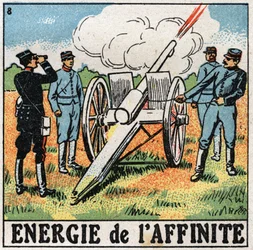 Affiniteitsenergie: kanonniers die explosieven afvuren. Anonieme illustratie uit 1925. Privécollectie.