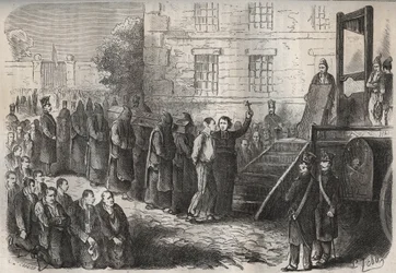 Een executie bij de Toulon Bagne in de 19e eeuw. Gravure in 