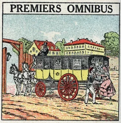 Dierlijke tractie: eerste omnibus verscheen in Frankrijk onder Karel X (1824-1830). Anonieme illustratie uit 1925. Privécollectie.