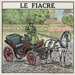 Dierlijke tractie: de fiacre. Anonieme illustratie uit 1925. Privécollectie.