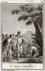 Apollo en de Python-slang op de berg Parnassus. Gravure uit 1819 in 