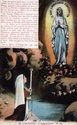Verschijning van de Maagd Maria aan Bernadette Soubirous (1844-1879) in de grot van Lourdes - Hautes Pyrenees (65) ansichtkaart rond 1900