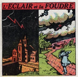 Atmosferische elektriciteit: bliksem en onweer. Anonieme illustratie uit 1925. Privécollectie.