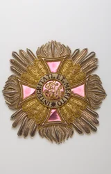 Oostenrijk - Orde van Leopold: plaque van ridder grootkruis behorend tot Charles Louis Huguet, Markies van Semonville (1759-1839) - Begin 19e eeuw - Borduursels van goud, zilver en zijden draden, crantilla, pailletten en tinsels - Ziel van groot canvas en 