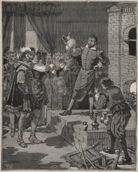 Bernard Palissy (1510-1589), Franse triomfantelijke keramist, haalt zijn eerste stukken emaille uit de oven. Gravure uit 1880 in 