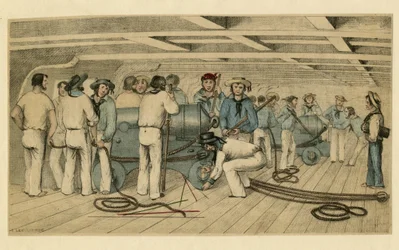 Britse marinekanonniers op het kanondek