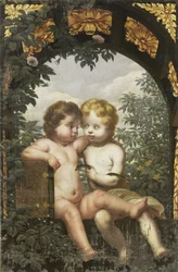 Christelijke Allegorie met twee Kinderen met een Bijbel en een Slang