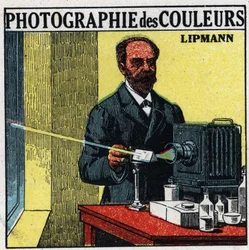 Kleurenfotografie: het proces uitgevonden door Gabriel Lippmann (1845-1921) in 1891. Anonieme illustratie uit 1925. Privécollectie.
