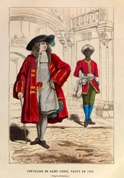 Kostuum van een ridder van Saint Louis vergezeld door zijn knecht in 1706 (regering van koning Lodewijk XIV) - Ridder van de Orde van Saint Louis en een knecht