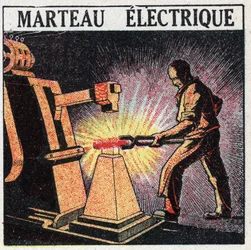 Elektrische gereedschappen: elektrische hamer. Anonieme illustratie uit 1925. Privécollectie.