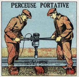 Elektrische gereedschappen: draagbare boor. Anonieme illustratie uit 1925. Privécollectie.