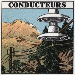 Elektrische verschijnselen: geleiders van elektriciteit. Anonieme illustratie uit 1925. Privécollectie.