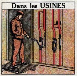 Elektrische leidingen: pijpleiding in fabrieken. Anonieme illustratie uit 1925. Privécollectie.