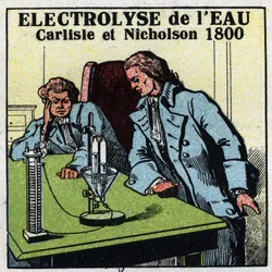 Elektrochemie: elektrolyse van water door Anthony Carlisle (1768-1842) en William Nicholson (1753-1815) in Londen op 2 mei