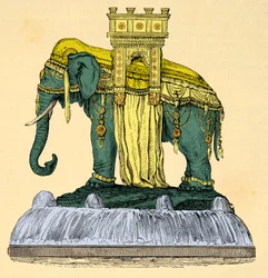 Olifant fontein project op Place de la Bastille, gesloopt in 1840, Gravure, Privécollectie