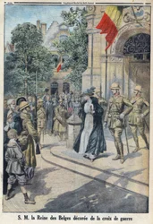 Eerste Wereldoorlog 1914-1918. Hare Majesteit de Koningin van de Belgen Elisabeth de Beieren (1876-1965) werd onderscheiden met het oorlogskruis. In 